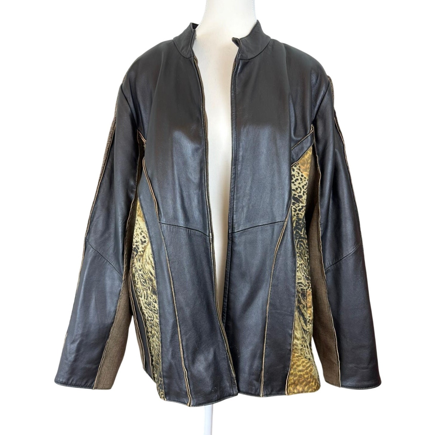 Vintage Koos Of Course Leather Jacket Cheetah Blazer Tweed Biker 2xl Y2k 90s